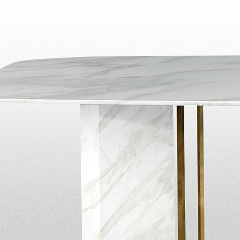Glam Style Faux Marble Table Dining Rectangle Table with Metal Legs for Kitchen
