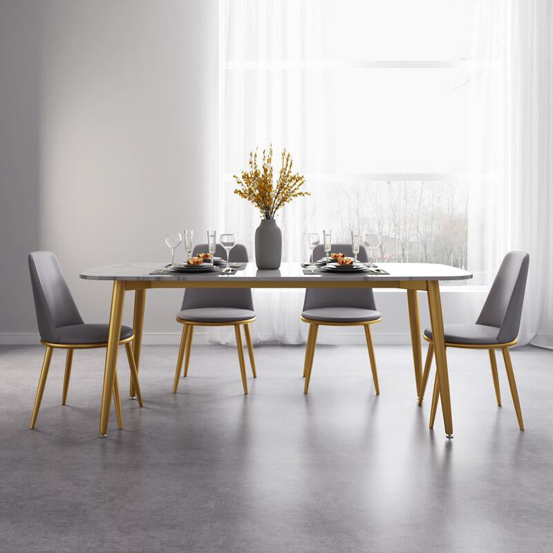 Glam Style Faux Marble Table Dining Rectangle Table with Metal Legs for Home Use