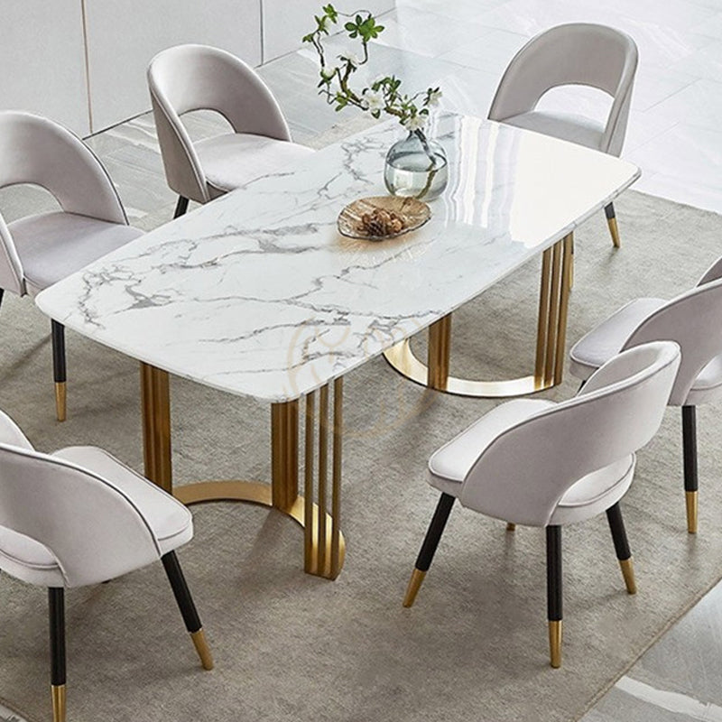 Glam Style Stone Table Dining Rectangle Table with Metal Legs for Home Use