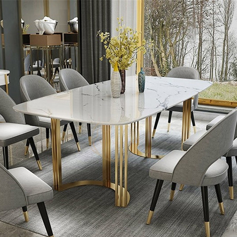 Glam Style Stone Table Dining Rectangle Table with Metal Legs for Home Use