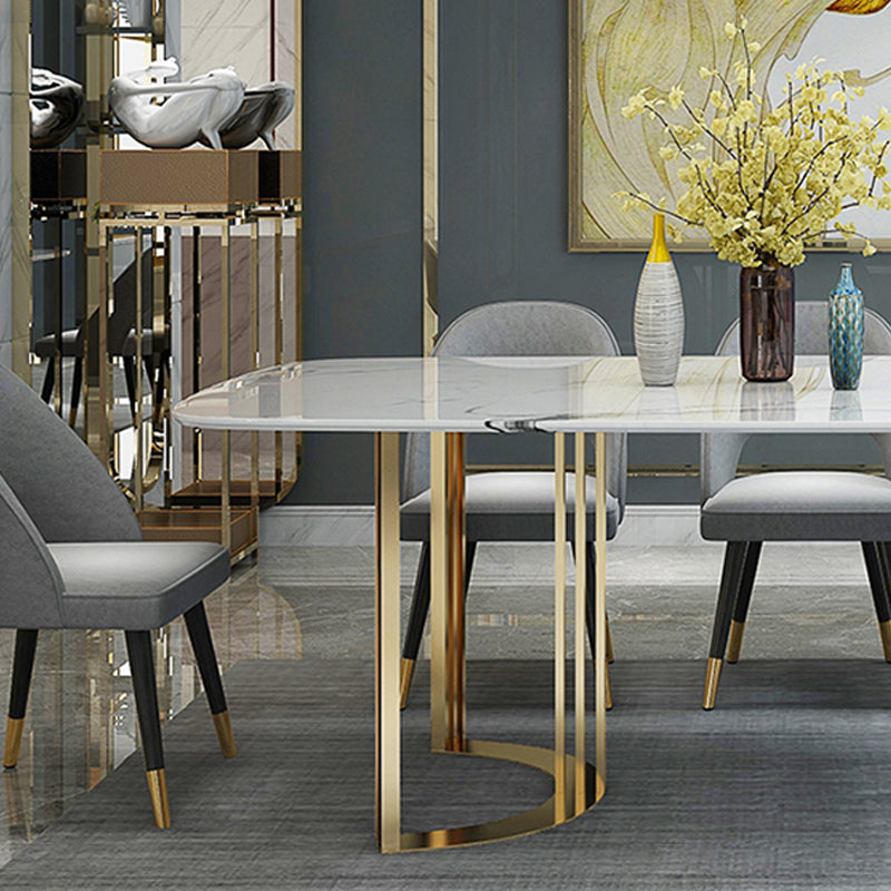 Glam Style Stone Table Dining Rectangle Table with Metal Legs for Home Use