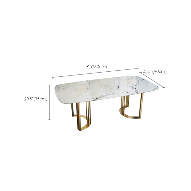 Glam Style Stone Table Dining Rectangle Table with Metal Legs for Home Use