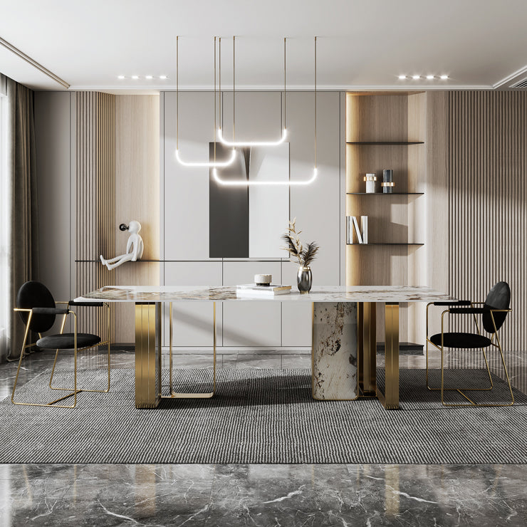 Glam Style Dining Rectangle Table Dining Sintered Stone Table for Home