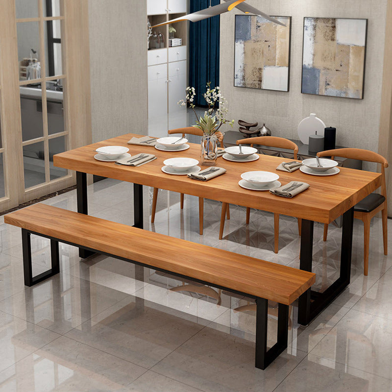 Rectangle Black Base Dining Table Modern Pine Wood Table for Kitchen