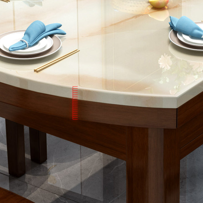 Round Stone Top Dining Table Drop-Leaf Dinner Room Kitchen Table with Wood Base