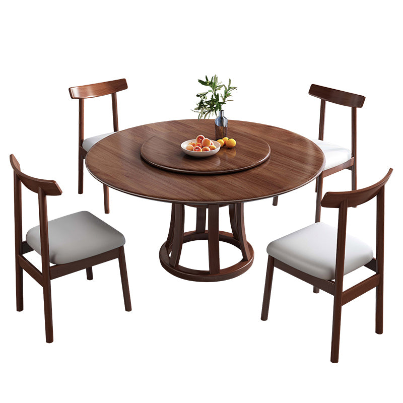 Round Table Solid Wood Table with Turntable for Home and Kitchen