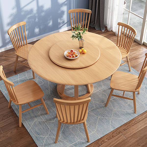 Round Table Solid Wood Table with Turntable for Home and Kitchen