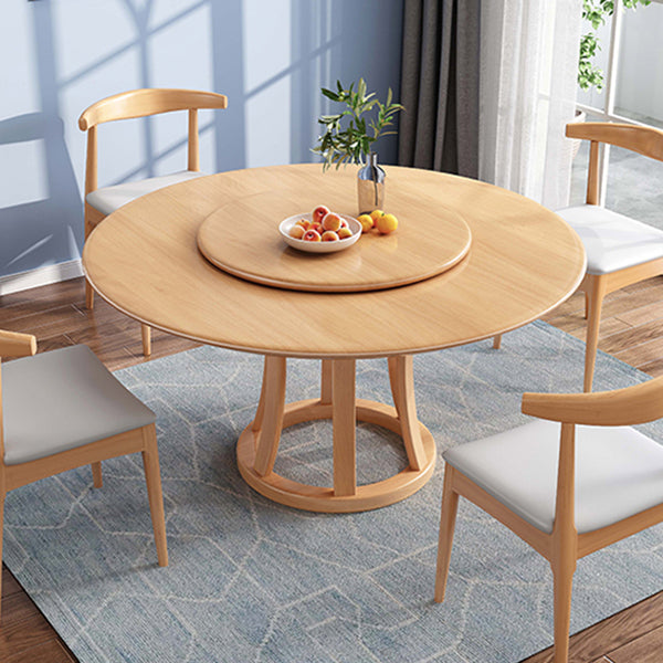 Round Table Solid Wood Table with Turntable for Home and Kitchen