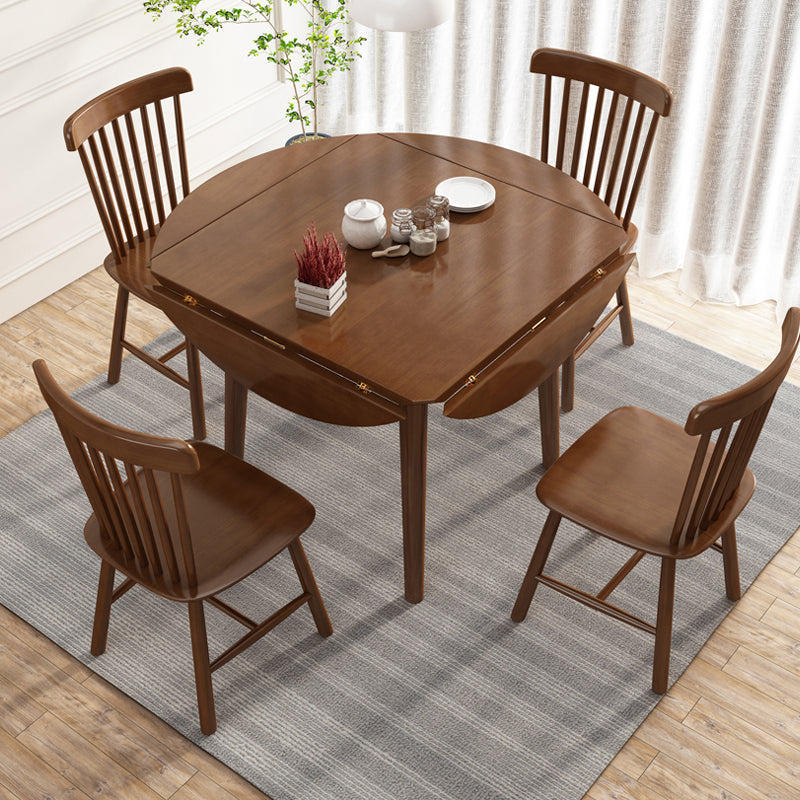 Round Home Kitchen Dinner Furniture Drop Leaf Rubberwood Solid Wood Dining Table
