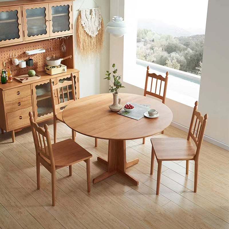 Round Wooden Dining Table Natural Home Kitchen Desk with Pedestal Base