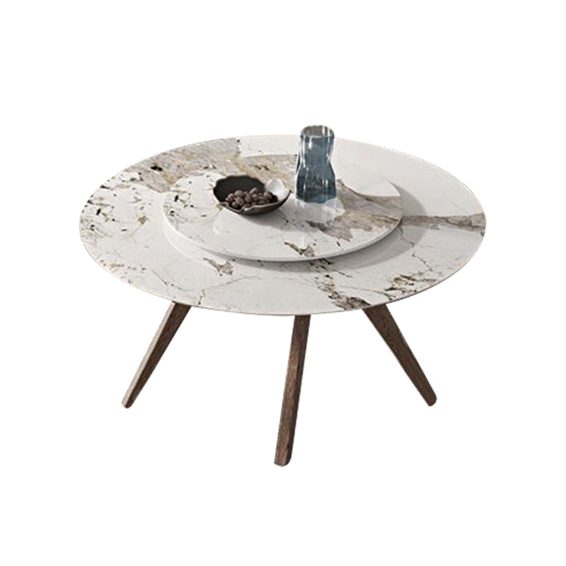 White Sintered Stone Top Table Round Home Kitchen Dinner with Natural Legs