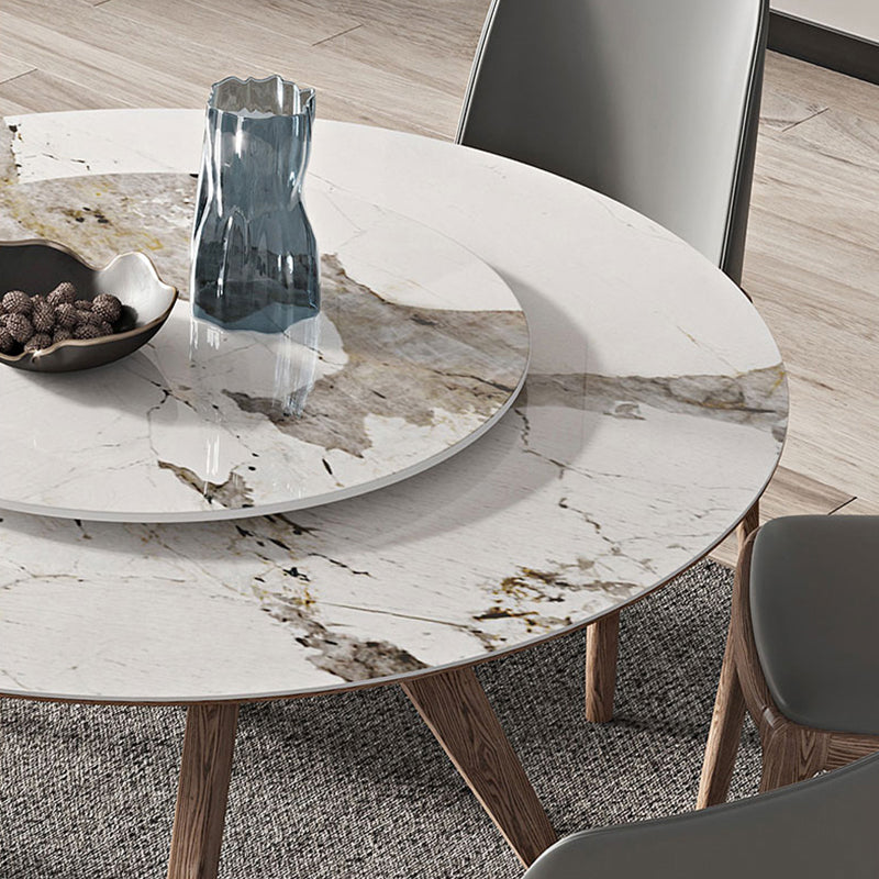 White Sintered Stone Top Table Round Home Kitchen Dinner with Natural Legs