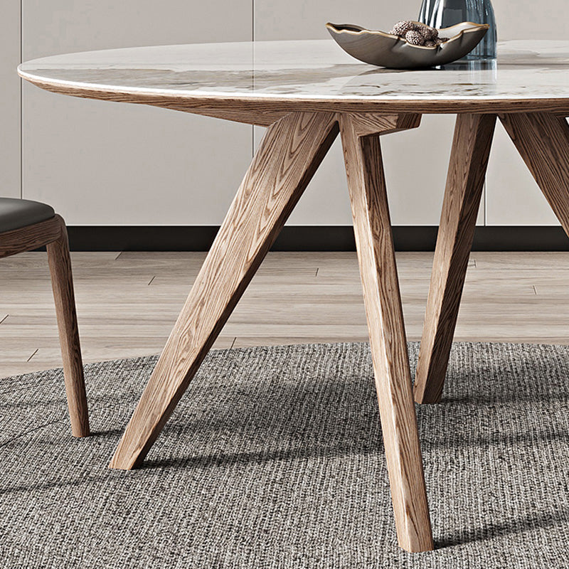 White Sintered Stone Top Table Round Home Kitchen Dinner with Natural Legs
