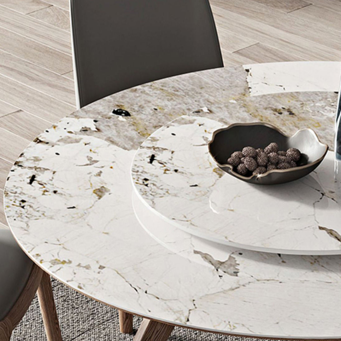 White Sintered Stone Top Table Round Home Kitchen Dinner with Natural Legs