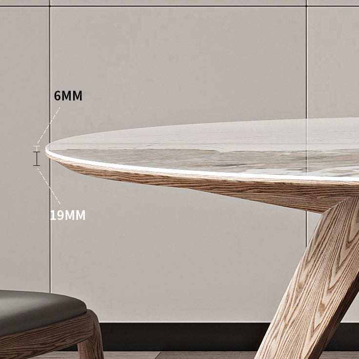 White Sintered Stone Top Table Round Home Kitchen Dinner with Natural Legs