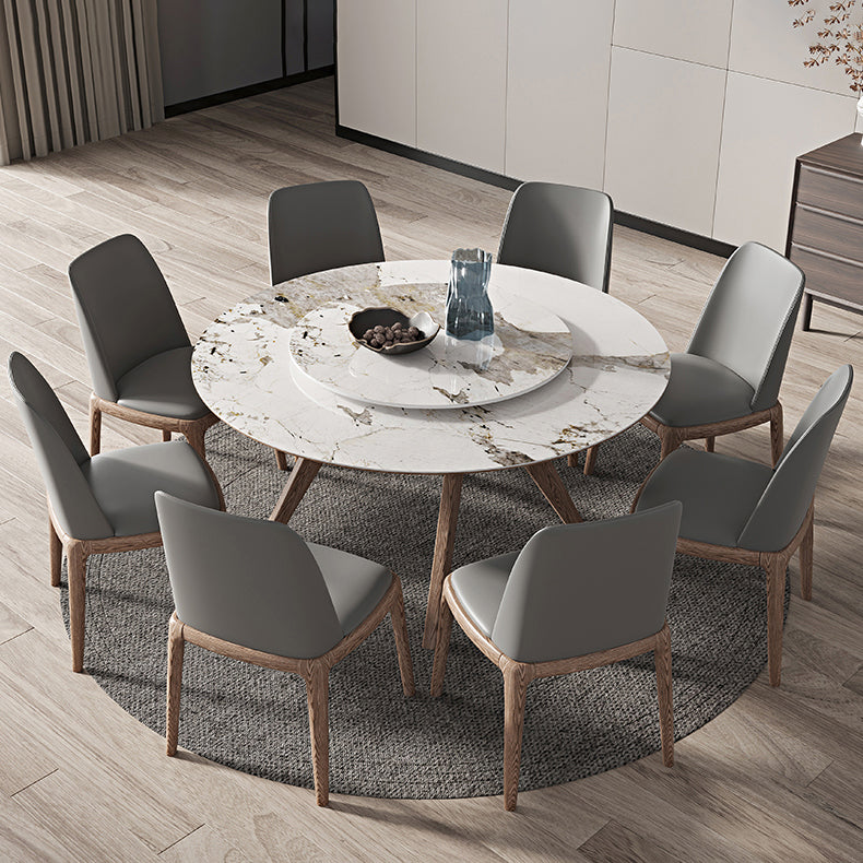 White Sintered Stone Top Table Round Home Kitchen Dinner with Natural Legs
