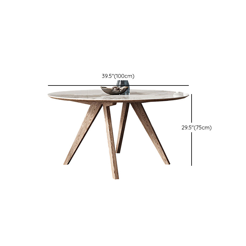 White Sintered Stone Top Table Round Home Kitchen Dinner with Natural Legs