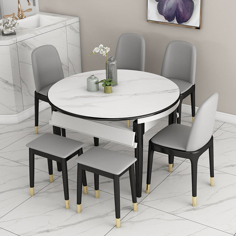 Slate and Wood Table Contemporary Retractable Round Dining Table