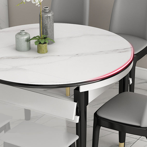 Slate and Wood Table Contemporary Retractable Round Dining Table