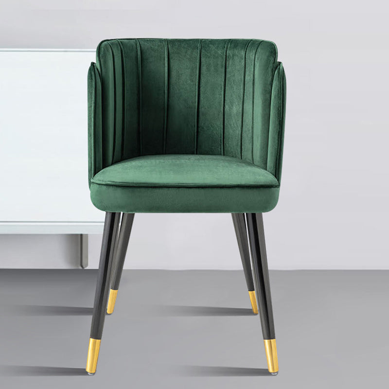 Glam Upholstered Dining Chair Green Parsons Chair with Wood Legs