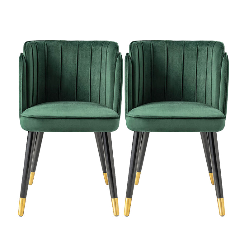 Glam Upholstered Dining Chair Green Parsons Chair with Wood Legs