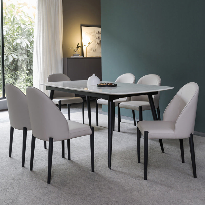 Industrial Faux Leather Chair Armless Side Chairs with Metal Legs for Home Use