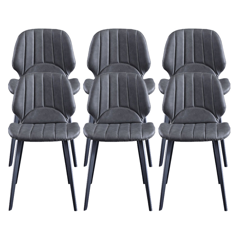 Faux Leather Kitchen Dining Chair Metal Base Armless Chair in Grey