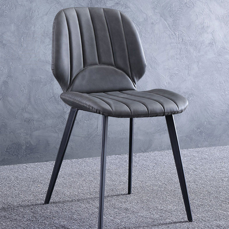 Faux Leather Kitchen Dining Chair Metal Base Armless Chair in Grey