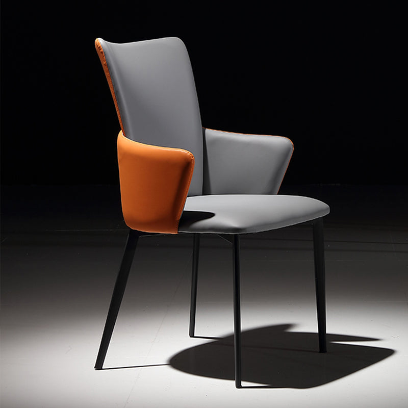 Upholstered Faux Leather Armchair Indoor Industrial Dining Chair with Metal Legs