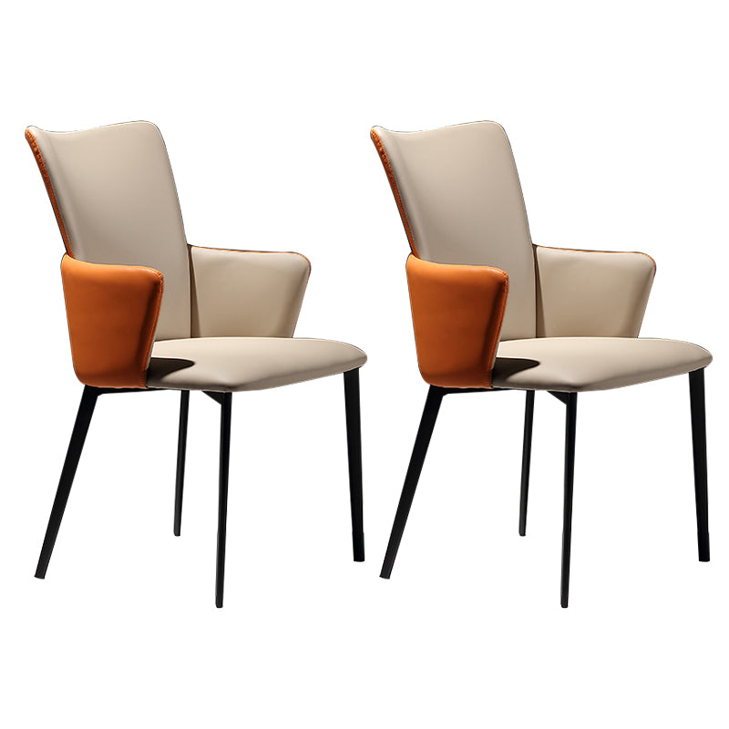 Upholstered Faux Leather Armchair Indoor Industrial Dining Chair with Metal Legs