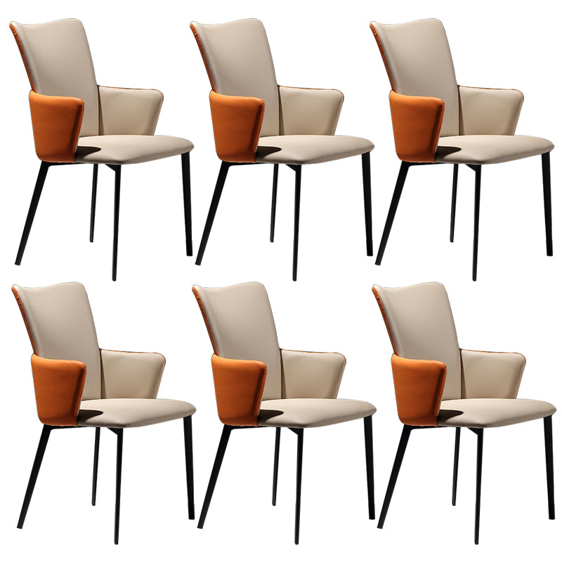 Upholstered Faux Leather Armchair Indoor Industrial Dining Chair with Metal Legs