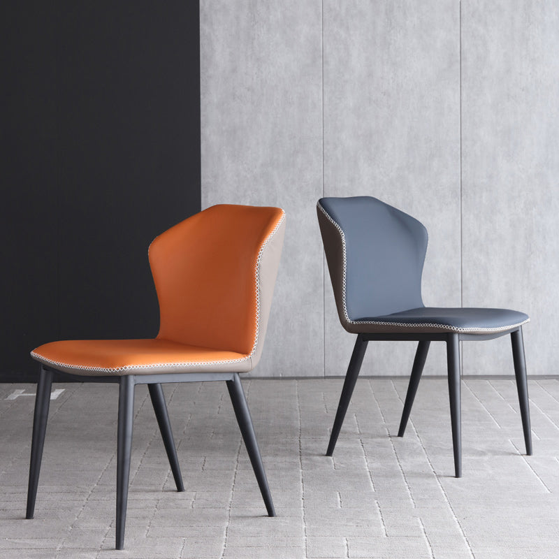 Industrial Upholstered Faux Leather Chair Wingback Side Chair with Metal Legs