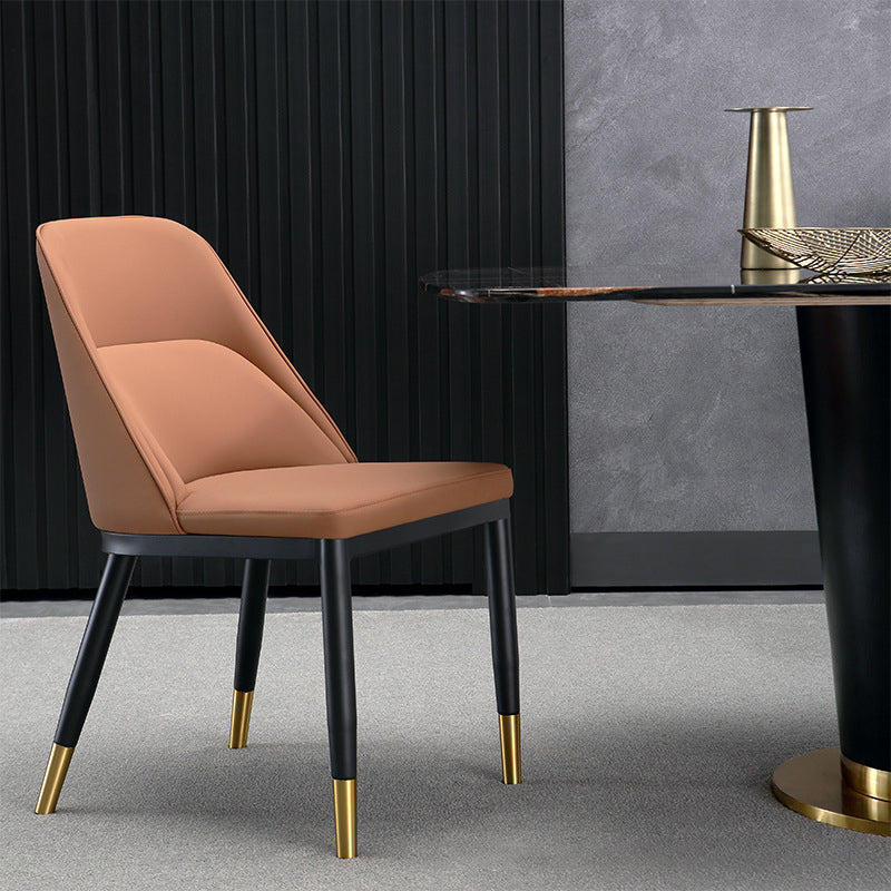 Glam Upholstered Dining Chairs Faux Leather Kitchen Dining Chair in Orange