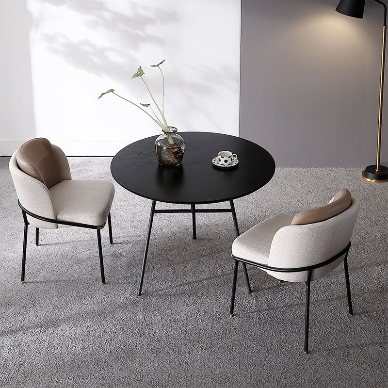 Round Wood Dining Table with Padded Chairs 1/2/3 Pieces Black Dinette Set for Home