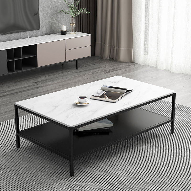 Rectangular Slate 4 Legs Coffee Cocktail Table with Storage Shelf