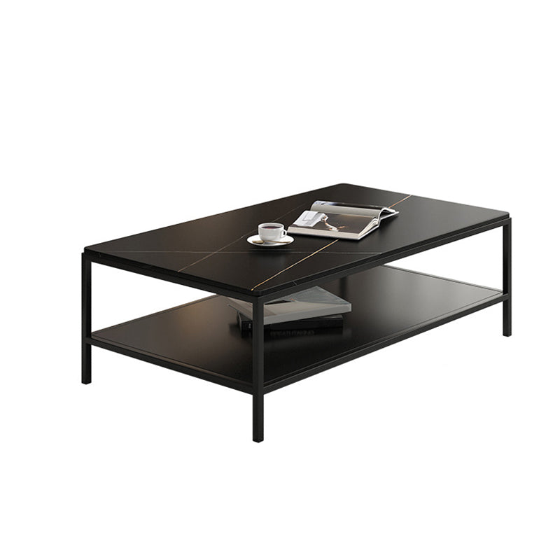 Rectangular Slate 4 Legs Coffee Cocktail Table with Storage Shelf