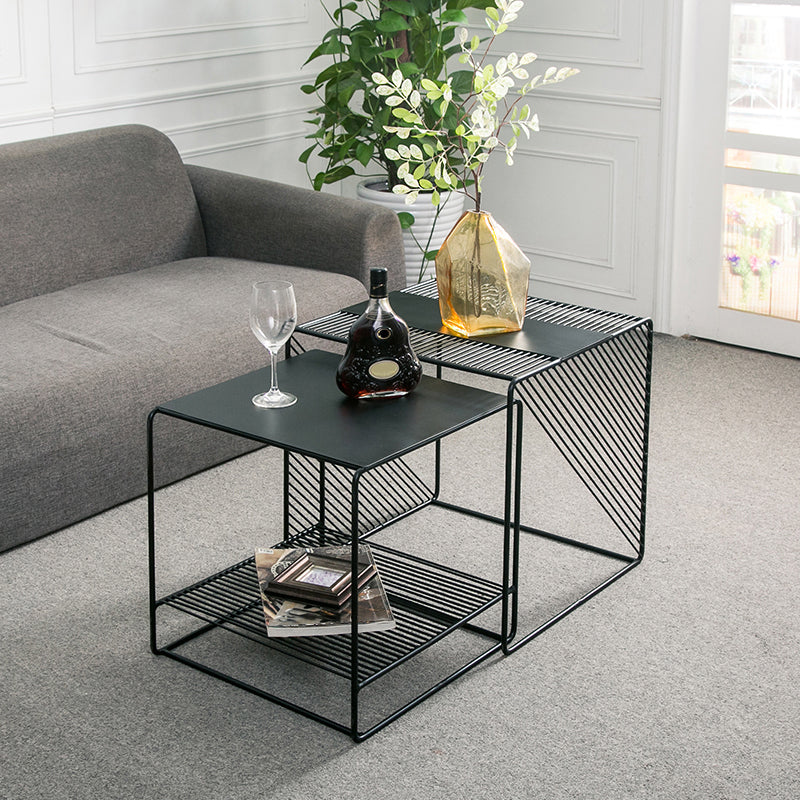 Square 2 Nesting Coffee Table with Shelf Mid Century Iron Frame Coffee Table Set