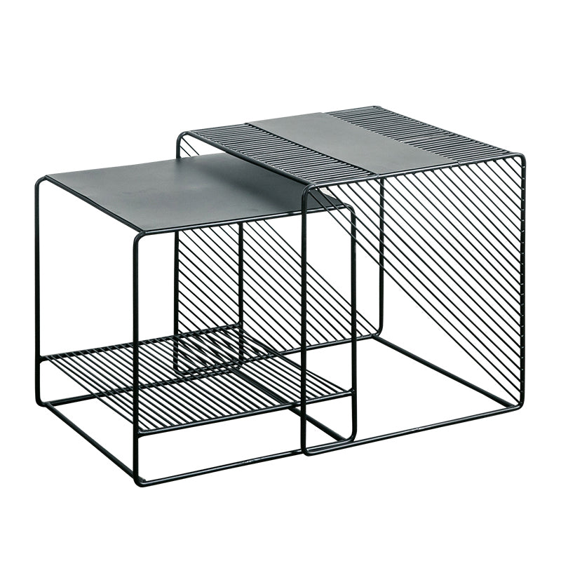 Square 2 Nesting Coffee Table with Shelf Mid Century Iron Frame Coffee Table Set