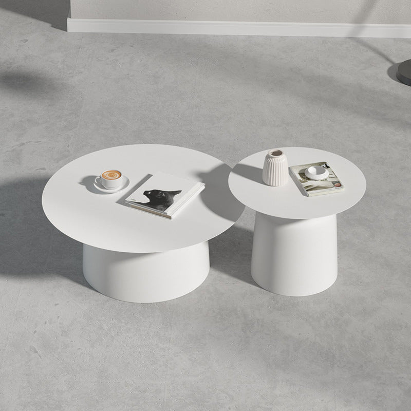 Mid-Century Modern Iron Coffee Table Set Round Pedestal Cocktail Table
