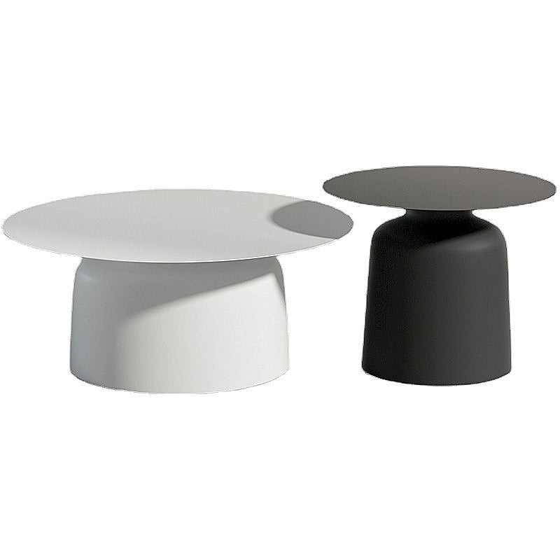 Mid-Century Modern Iron Coffee Table Set Round Pedestal Cocktail Table