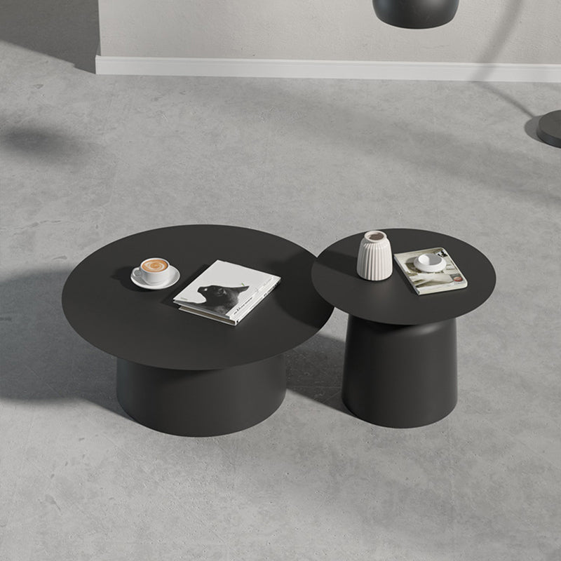 Mid-Century Modern Iron Coffee Table Set Round Pedestal Cocktail Table