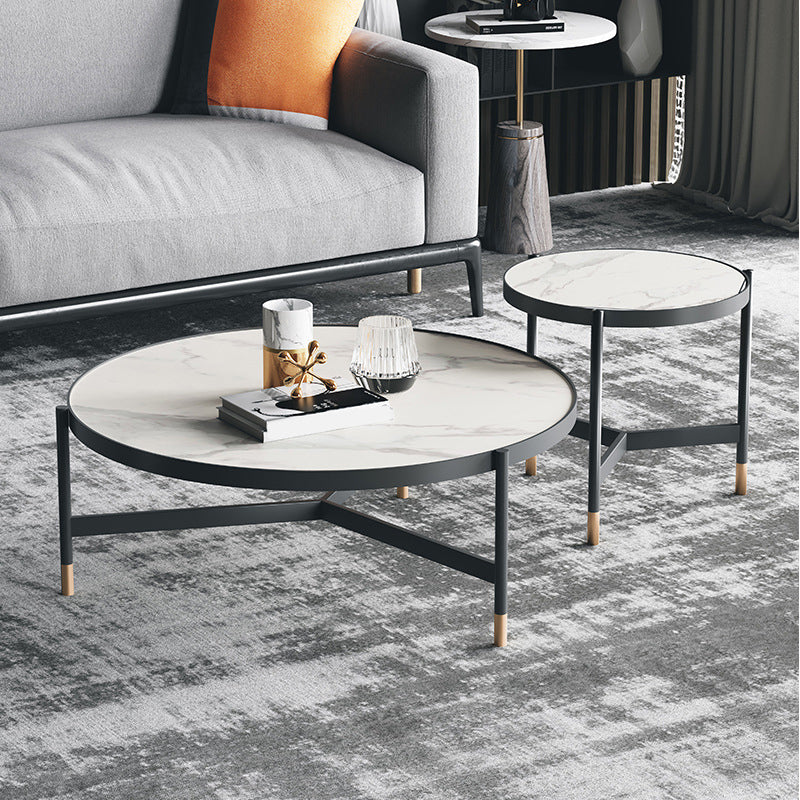 3 Legs 2 Piece Bunching Coffee Tables Minimalist Round Stone Cocktail Table