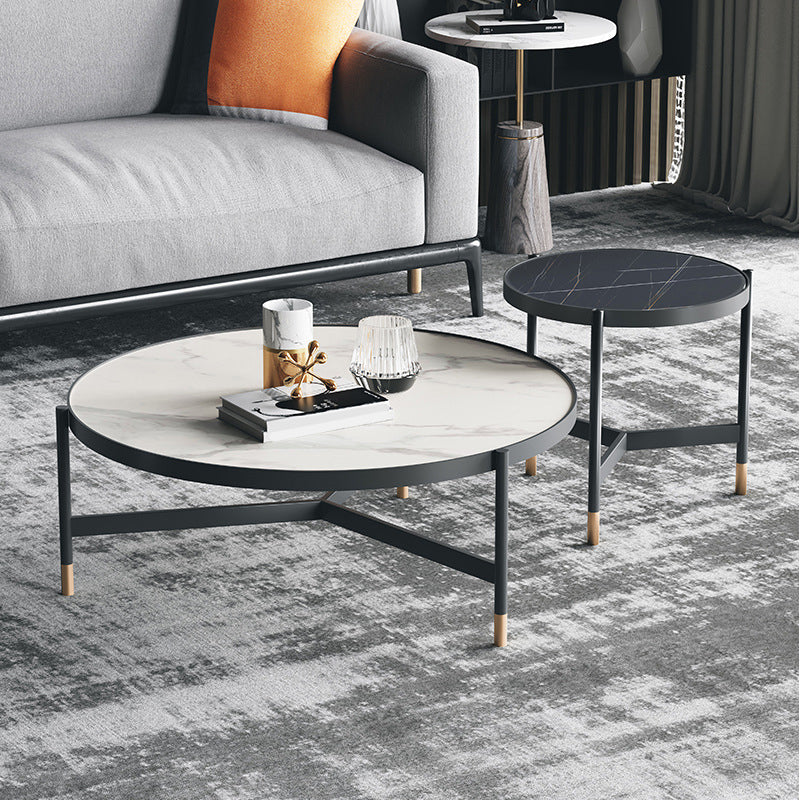 3 Legs 2 Piece Bunching Coffee Tables Minimalist Round Stone Cocktail Table