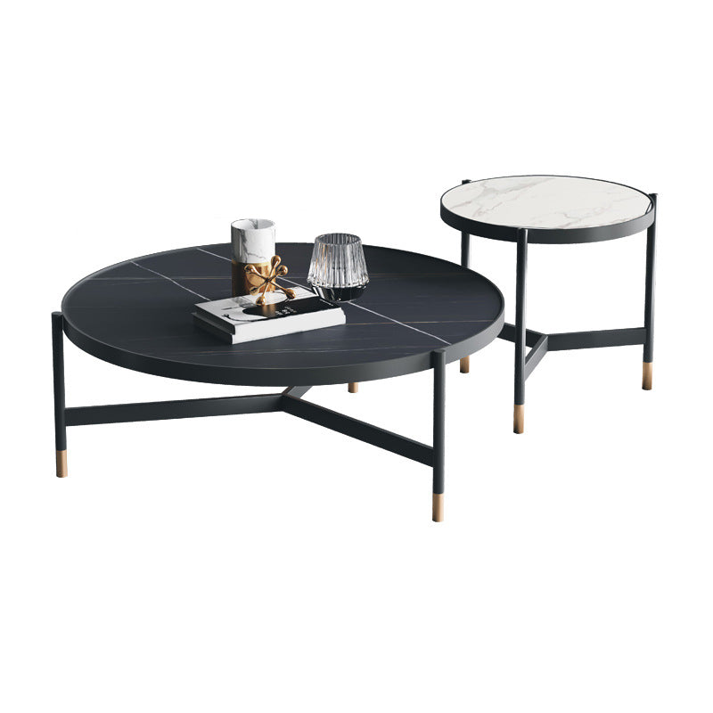 3 Legs 2 Piece Bunching Coffee Tables Minimalist Round Stone Cocktail Table