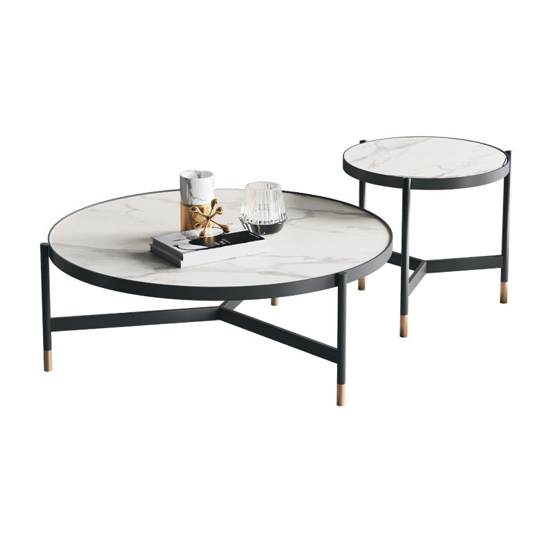 3 Legs 2 Piece Bunching Coffee Tables Minimalist Round Stone Cocktail Table