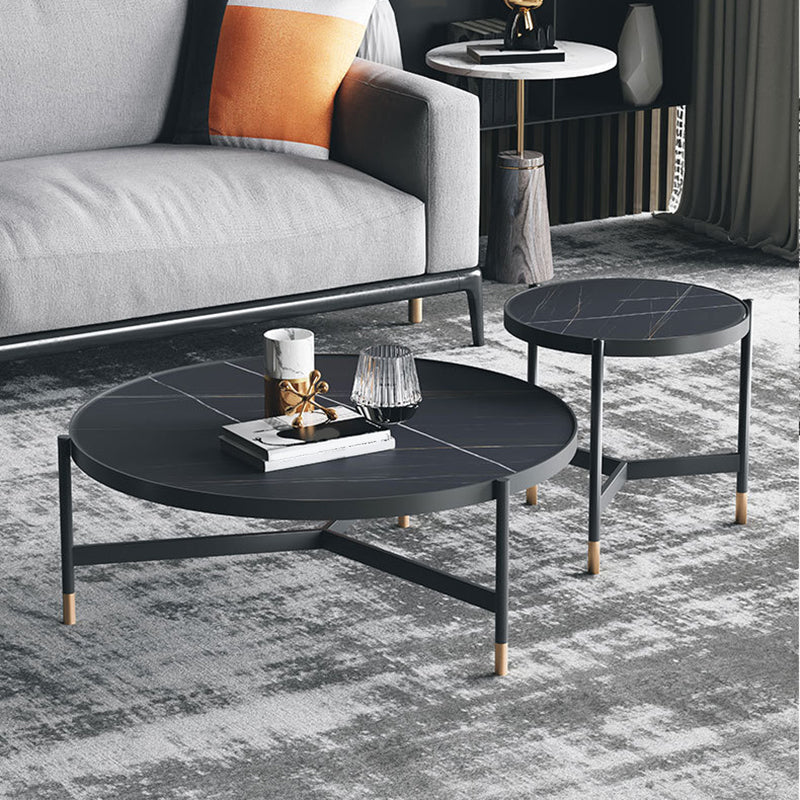 3 Legs 2 Piece Bunching Coffee Tables Minimalist Round Stone Cocktail Table