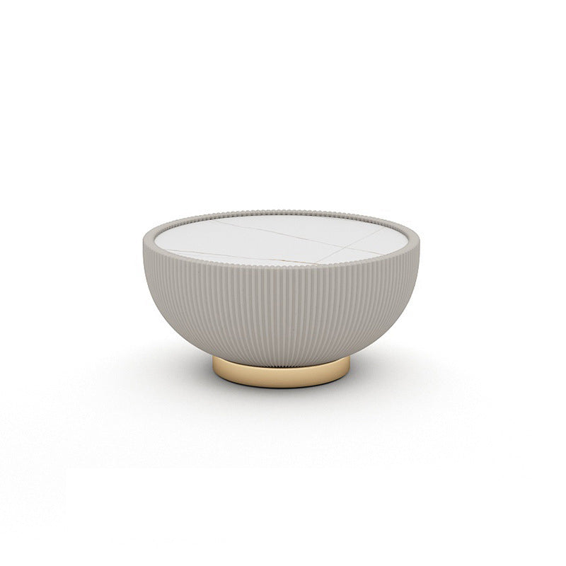 Luxurious Slate Round Pedestal Coffee Cocktail Table in White and Gray