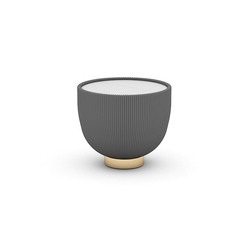 Luxurious Slate Round Pedestal Coffee Cocktail Table in White and Gray