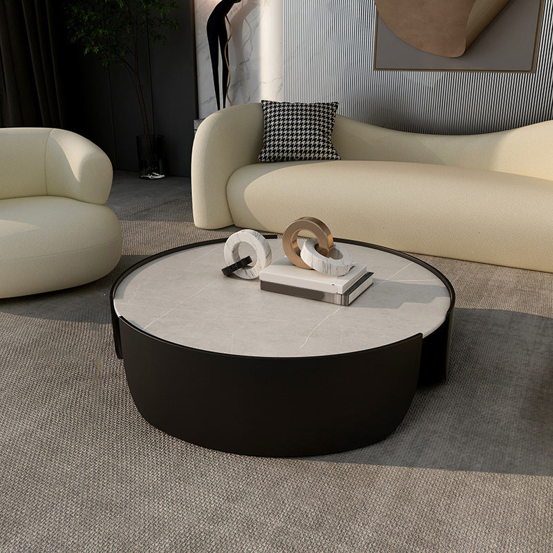 Dia 35.4" Round Cocktail Table Glam Slate Top 1 Single Coffee Table