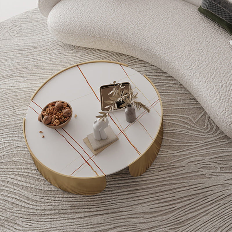 Dia 35.4" Round Cocktail Table Glam Slate Top 1 Single Coffee Table